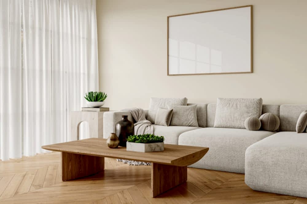 Açık renkli ferah salon dekorasyonu